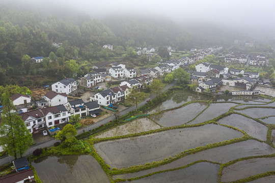 鸟瞰山村稻乡