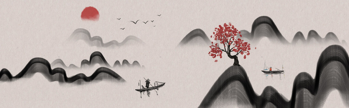 中国风抽象意境山水画