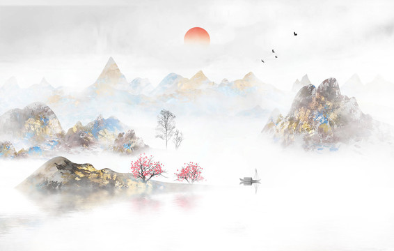 手绘中国风意境山水画