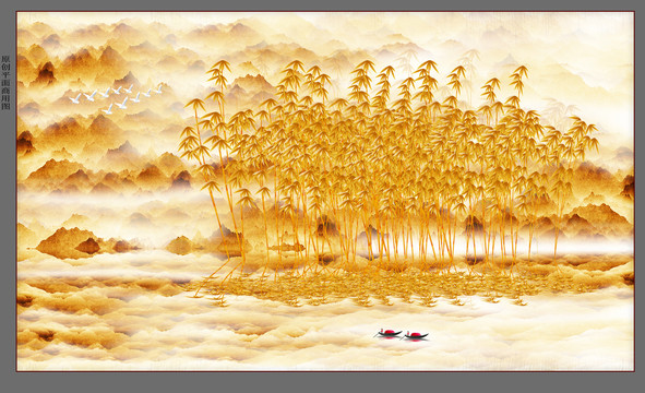 金色山水背景墙