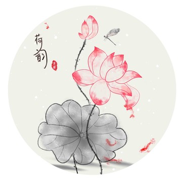 荷花圆形壁画