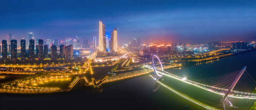 高清航拍南京城市鸟瞰夜景