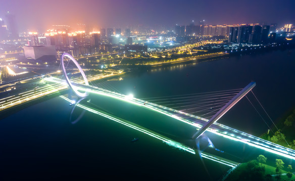 航拍南京眼步行桥夜景