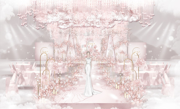 粉白色唯美梦幻婚礼效果图设计