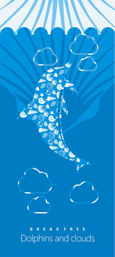窗帘遮帘印花图案海豚与云