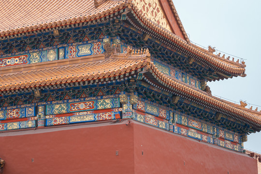 北京故宫红墙建筑和雕塑