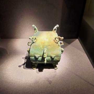 4耳铜鼎带盖战国文物青铜器