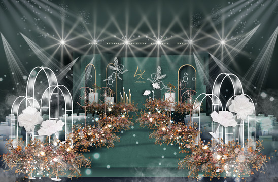 墨绿色泰式婚礼舞台效果图