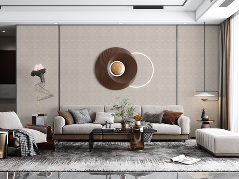 现代沙发背景墙布壁画效果图