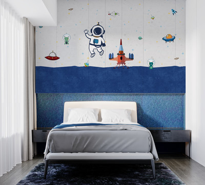 现代卧室背景墙布壁画效果图