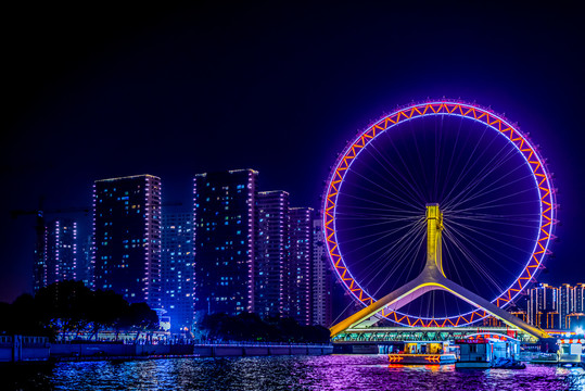 天津之眼天津眼摩天轮海河夜景