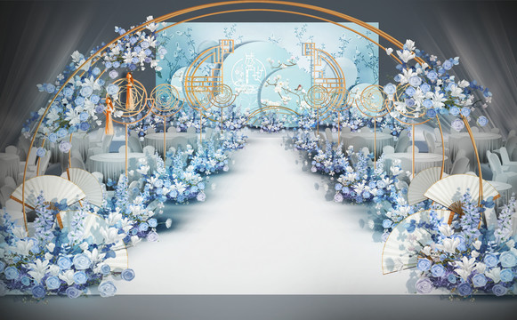 蓝色新中式婚礼效果图