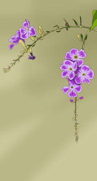 紫色花朵手绘国风