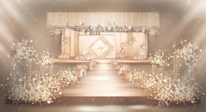 香槟色婚礼舞台婚礼设计韩式婚礼