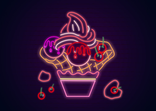 霓虹灯光效夏日美食冰淇淋图标