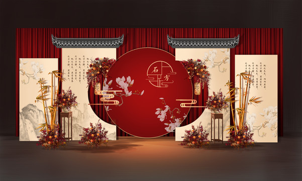 中国风红金新中式婚礼效果图