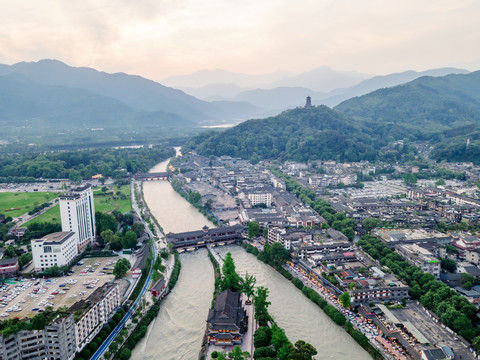 都江堰城区航拍