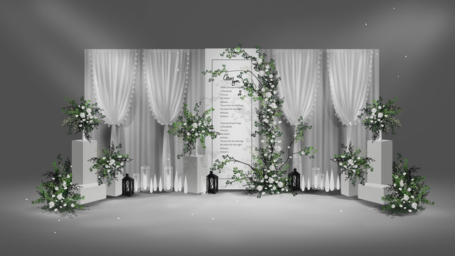 白绿色小清新纱幔韩式婚礼效果图