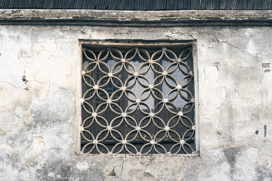 中国传统古建筑石墙和窗户背景