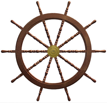 白色背景上的传统轮船轮子的三维模型