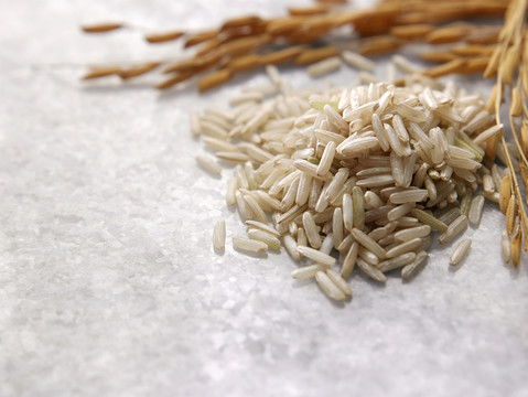 糙米和稻谷的特写镜头