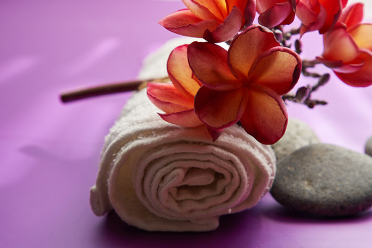 紫罗兰花和毛巾