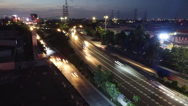 东莞万江区环城北路国道黄昏车流