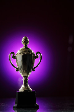 紫色背景上的金色奖杯
