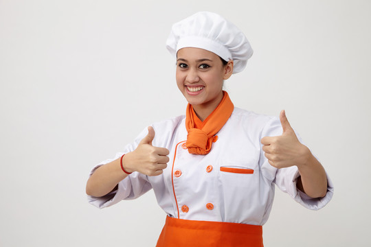 穿着厨师制服的印度女人的肖像