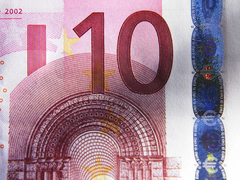 十欧元纸币特写