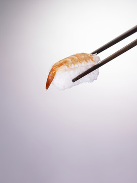筷子夹虾寿司
