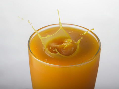 冰掉进一杯橙汁里