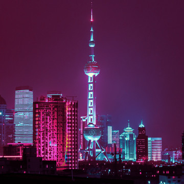 赛博朋克上海夜景