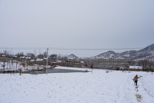 乡村田园田野雪景