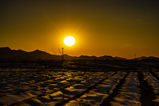 乡村田园雪地风光