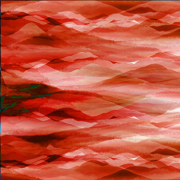红色山水背景墙