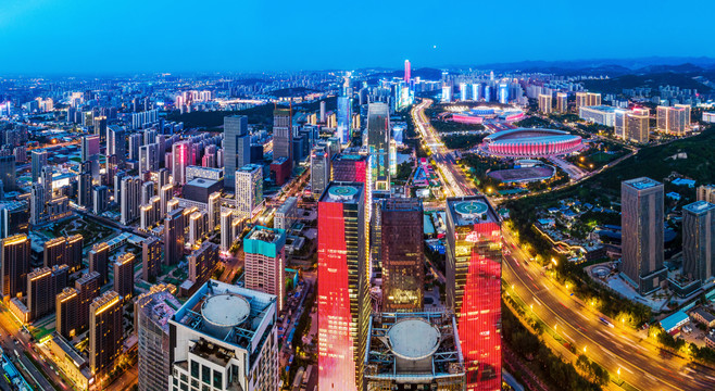 航拍天津城市建筑全景大画幅夜景