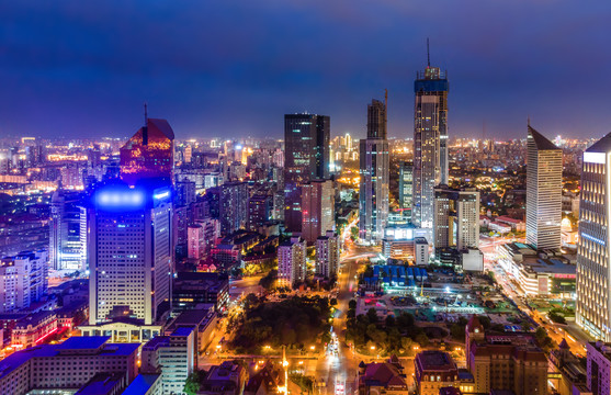 航拍天津城市风貌夜景