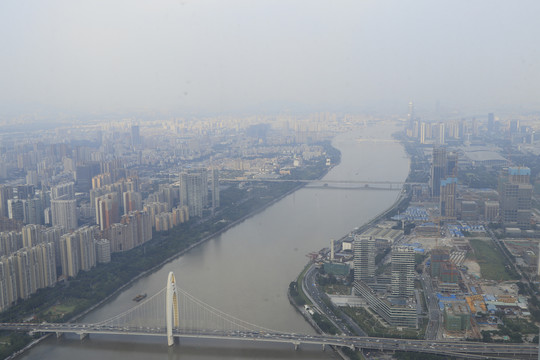 广州城市建筑珠江风景俯视图