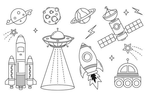 太空卫星飞船矢量线稿