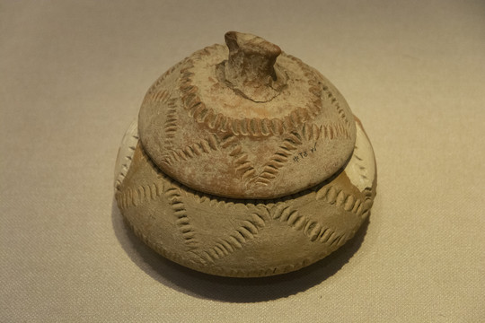 新石器时代指甲纹红陶带盖罐