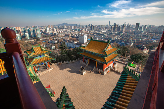 南京阅江楼上俯瞰南京城市景观