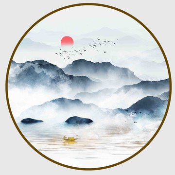 中式水墨山水画