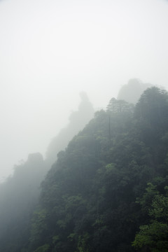 雨雾中的江西三清山女神峰