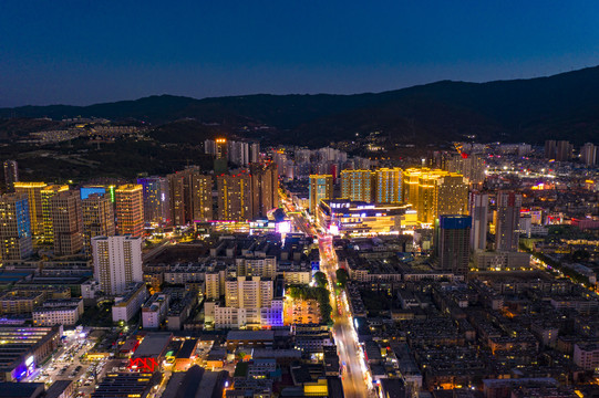 航拍云南大理市区夜景风光