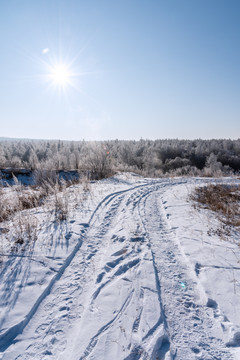 冬天雪地道路背景