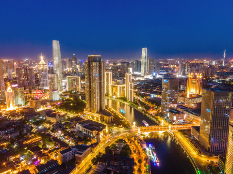 航拍天津城市夜景