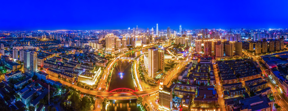 航拍天津城市建筑景观夜景