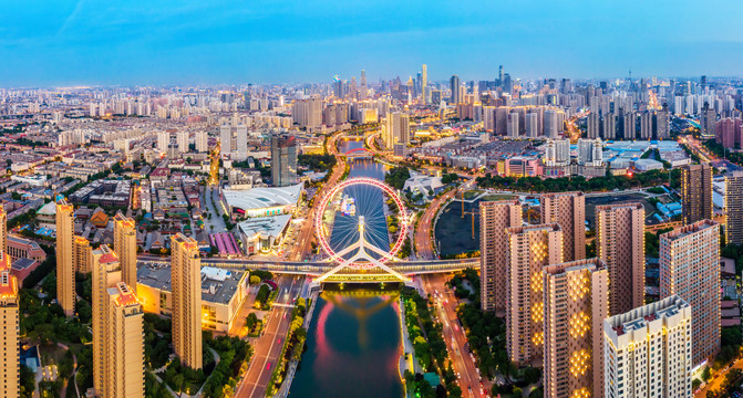 天津之眼夜景鸟瞰图