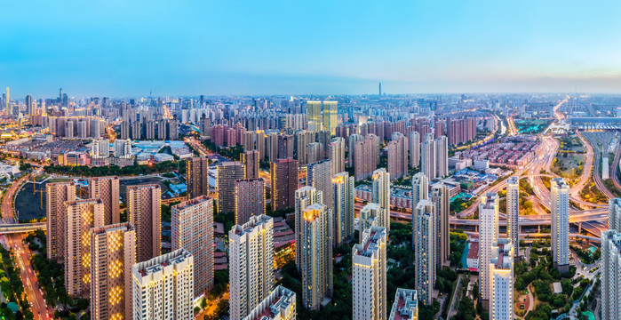 航拍天津城市风貌夜景